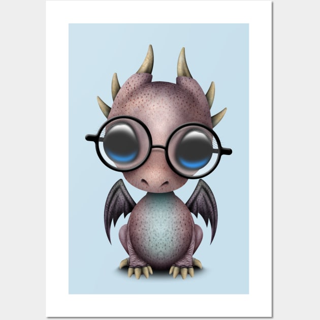 Cute Nerdy Dragon Wearing Glasses Wall Art by jeffbartels